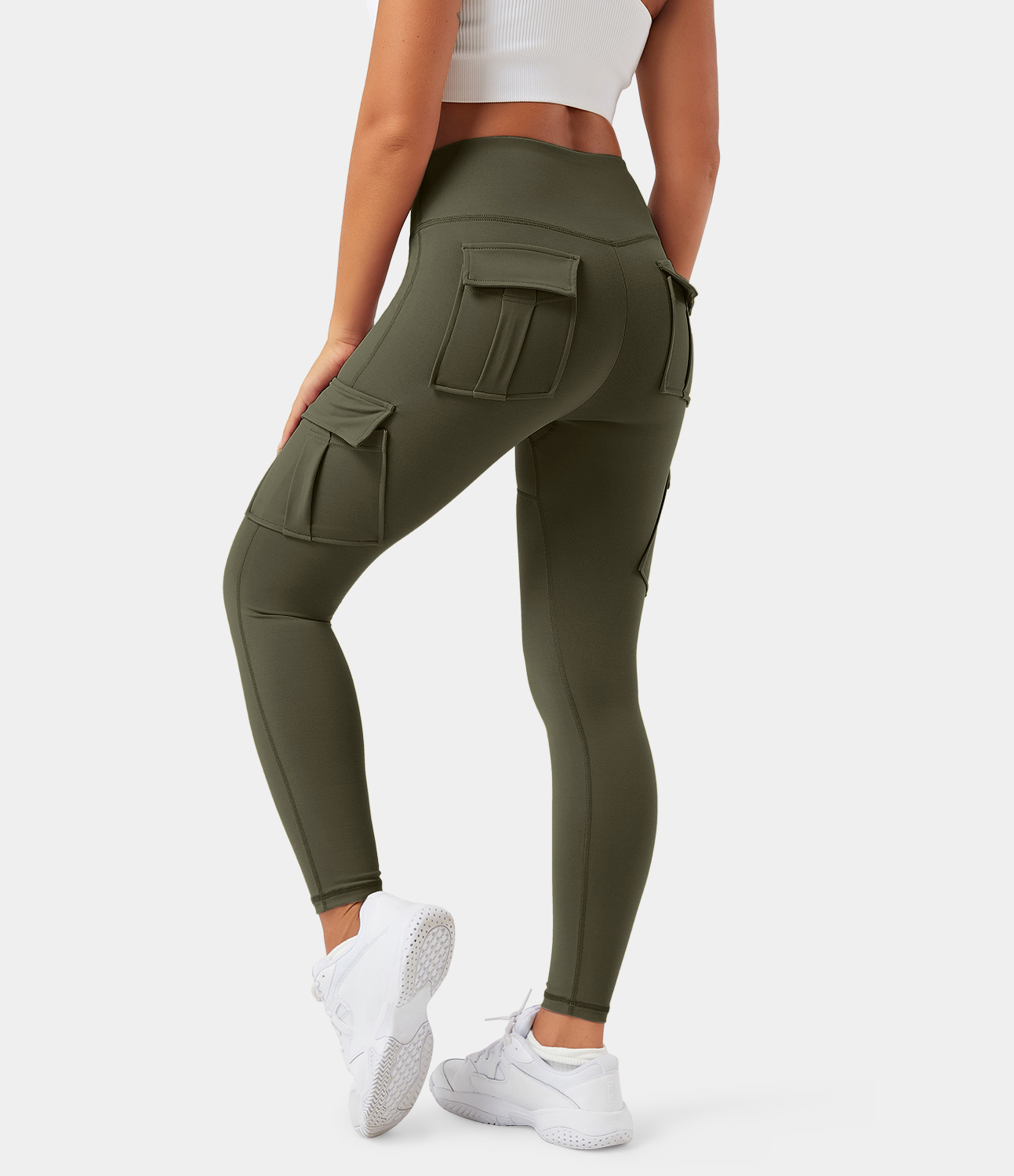 Women's High Waisted Cargo Pocket Skinny Yoga 7/8 Leggings - HALARA