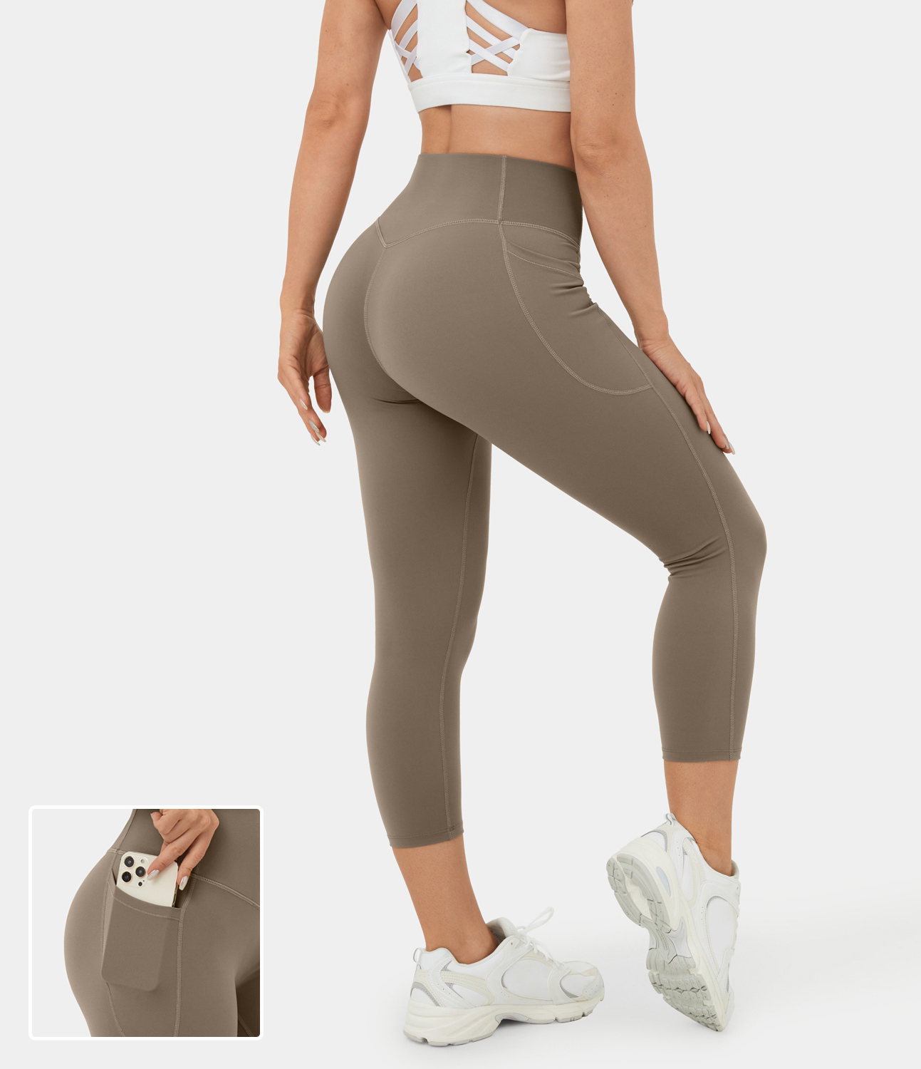 Getting Things Done Mid-Rise Capri Leggings (Taupe) | islamiyyat.com